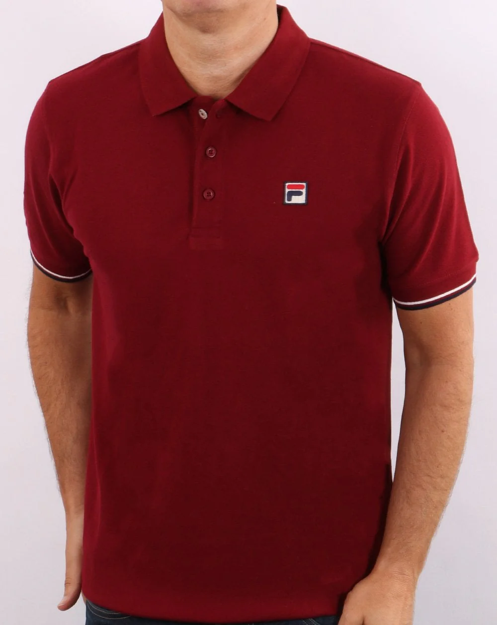 Fila Vintage Tipped Cuff Polo Shirt Claret - Image 4