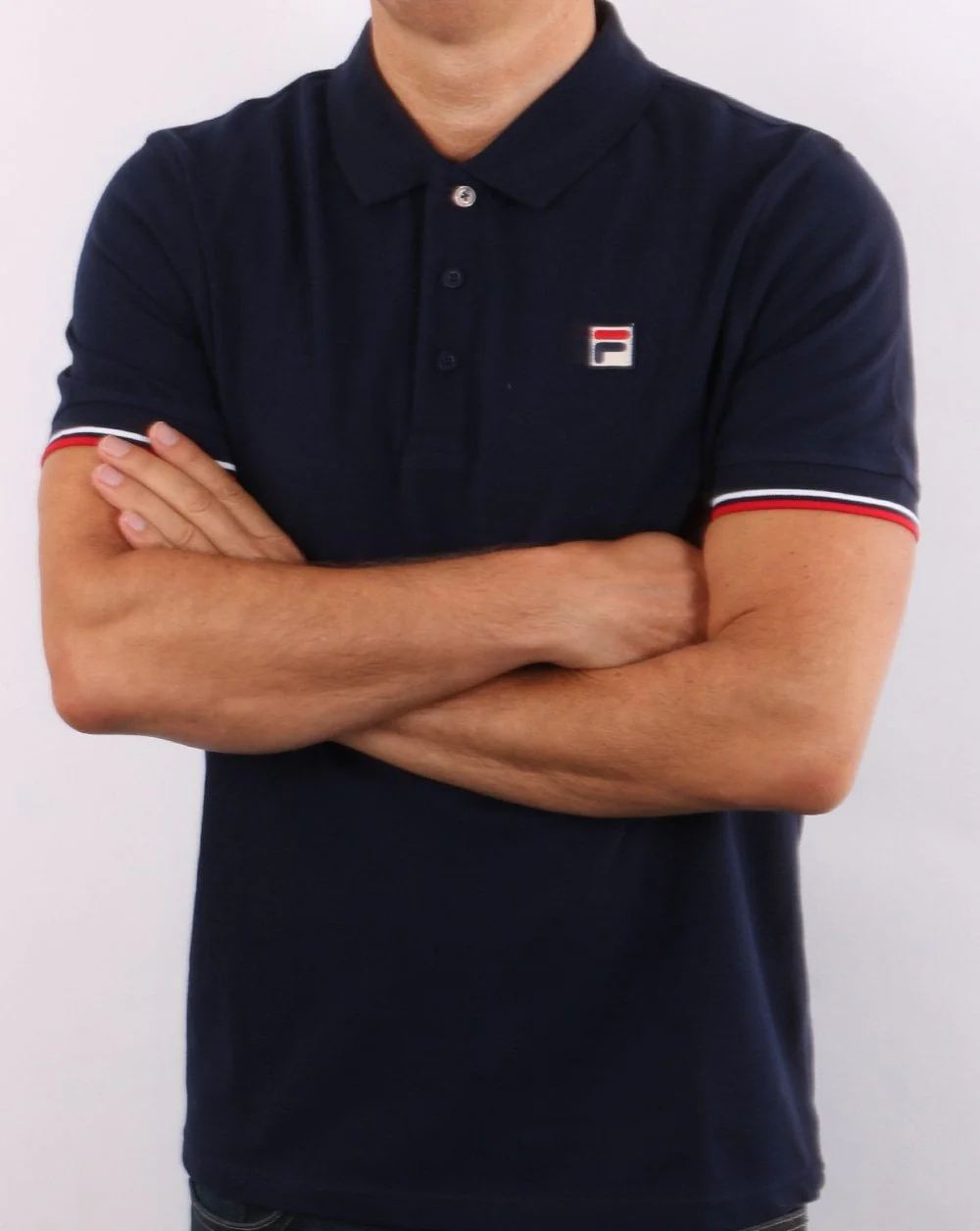 Fila Vintage Tipped Cuff Polo Shirt Navy - Image 3