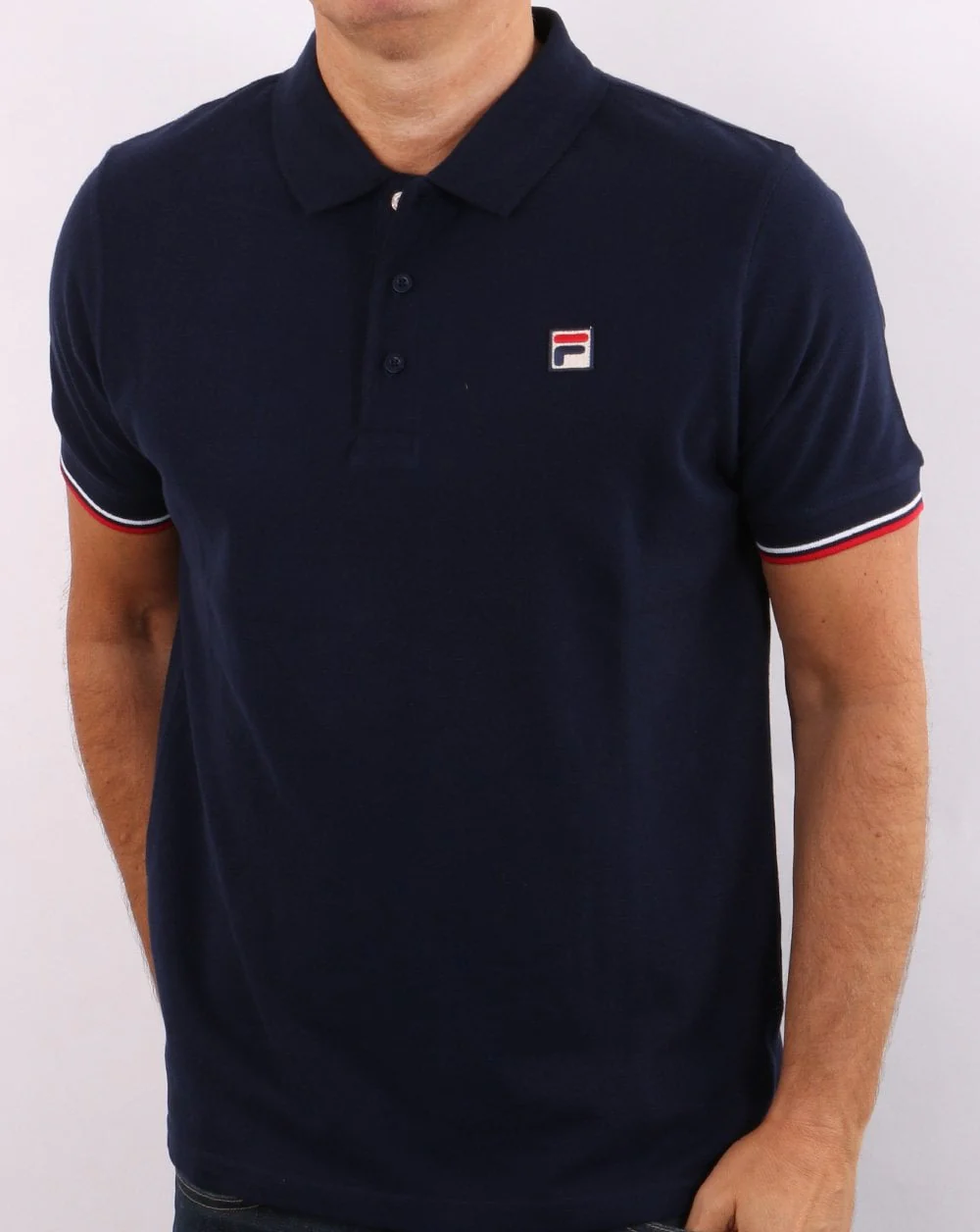 Fila Vintage Tipped Cuff Polo Shirt Navy - Image 4