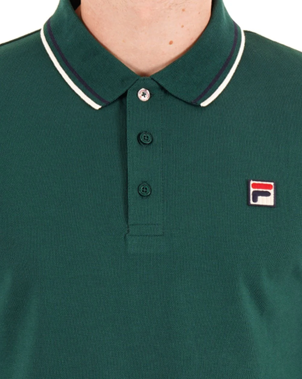 Fila Vintage Tipped Long Sleeve Polo Shirt Deep Green - Image 2