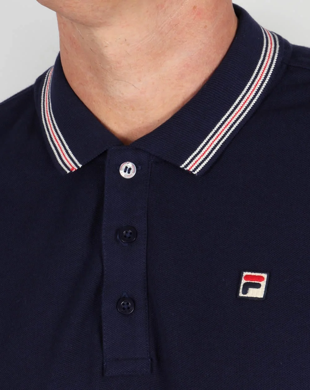 Fila Vintage Tipped Long Sleeve Polo Shirt Navy - Image 2