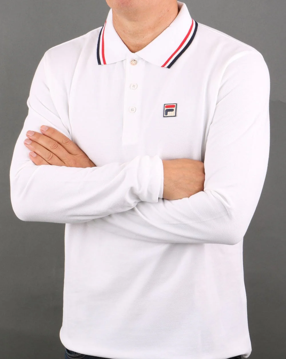 Fila Vintage Tipped LS Polo Shirt White/red/navy - Image 3