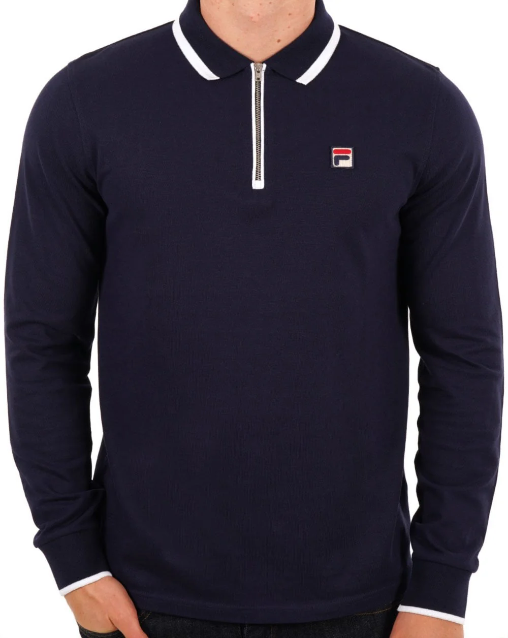 Fila Vintage Tipped Zip LS Polo Shirt Navy