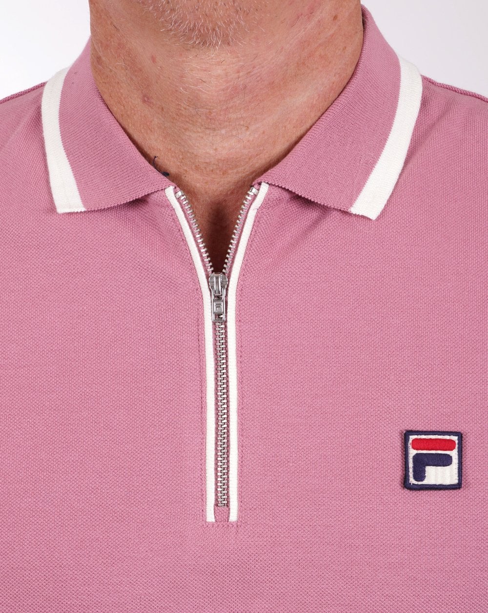 Fila Vintage Tipped Zip Polo Shirt Deep Pink - Image 2