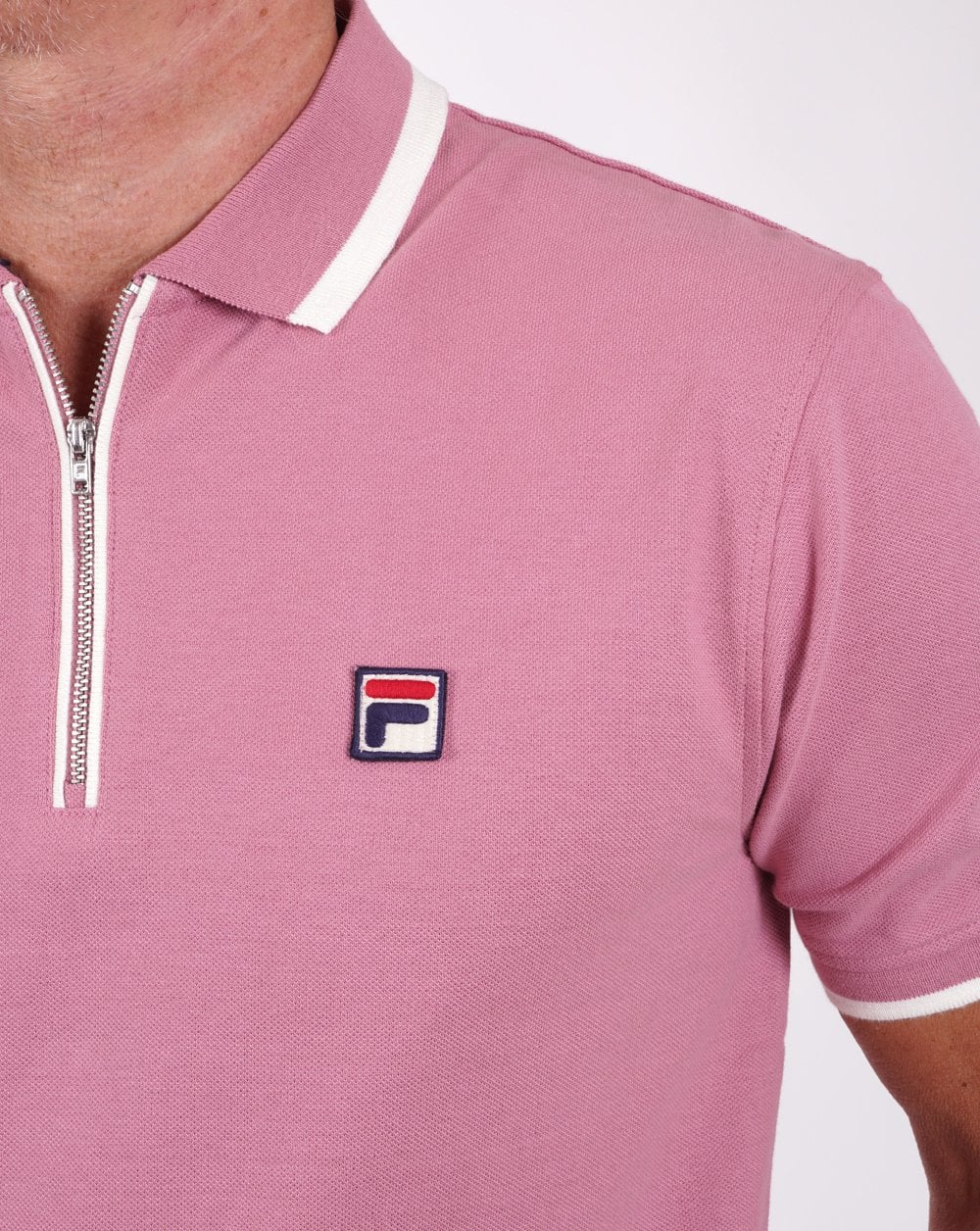 Fila Vintage Tipped Zip Polo Shirt Deep Pink - Image 3