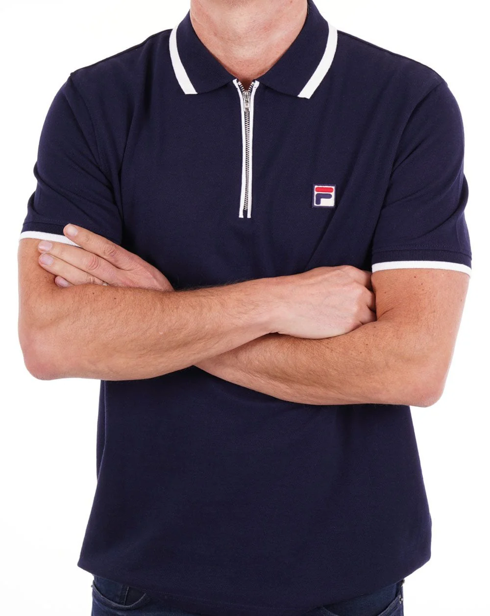 Fila Vintage Tipped Zip Polo Shirt Navy - Image 3