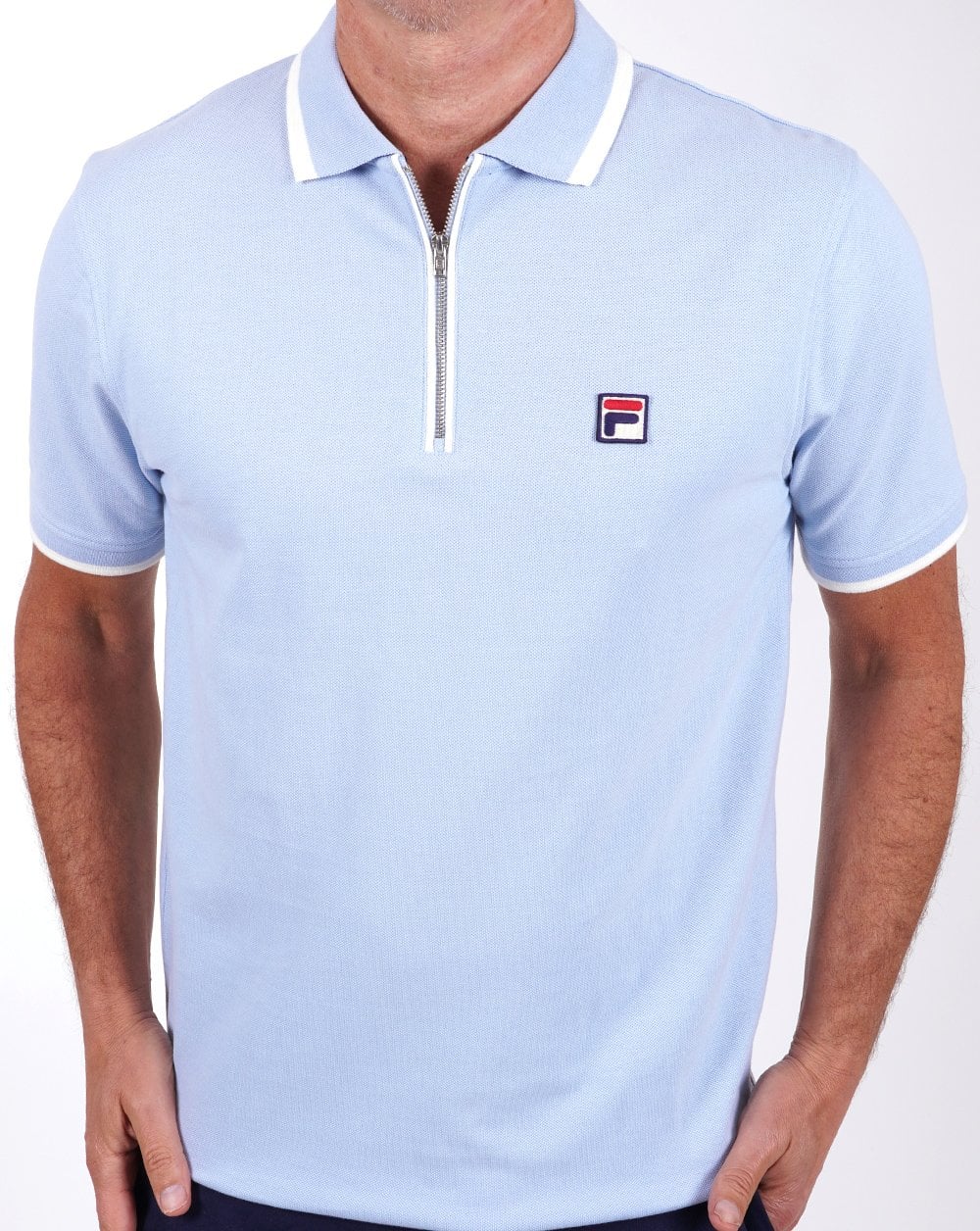 Fila Vintage Tipped Zip Polo Shirt Sky Blue - Image 2