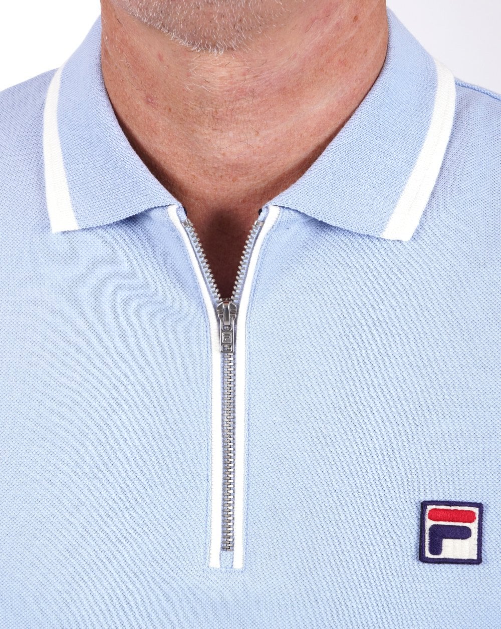 Fila Vintage Tipped Zip Polo Shirt Sky Blue - Image 3