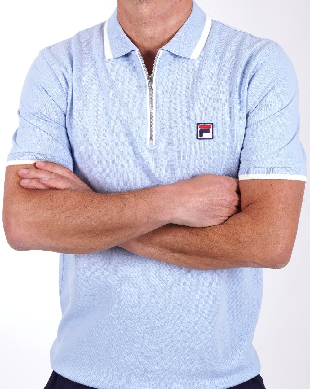 Fila Vintage Tipped Zip Polo Shirt Sky Blue - Image 4