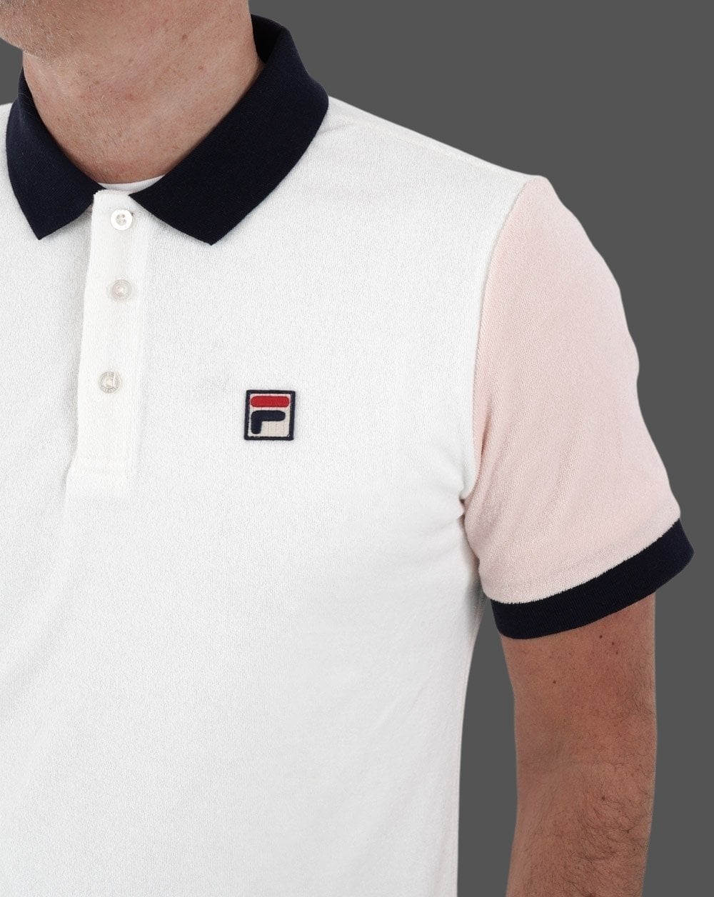 Fila Vintage Towelling Polo Off White/Pink - Image 2