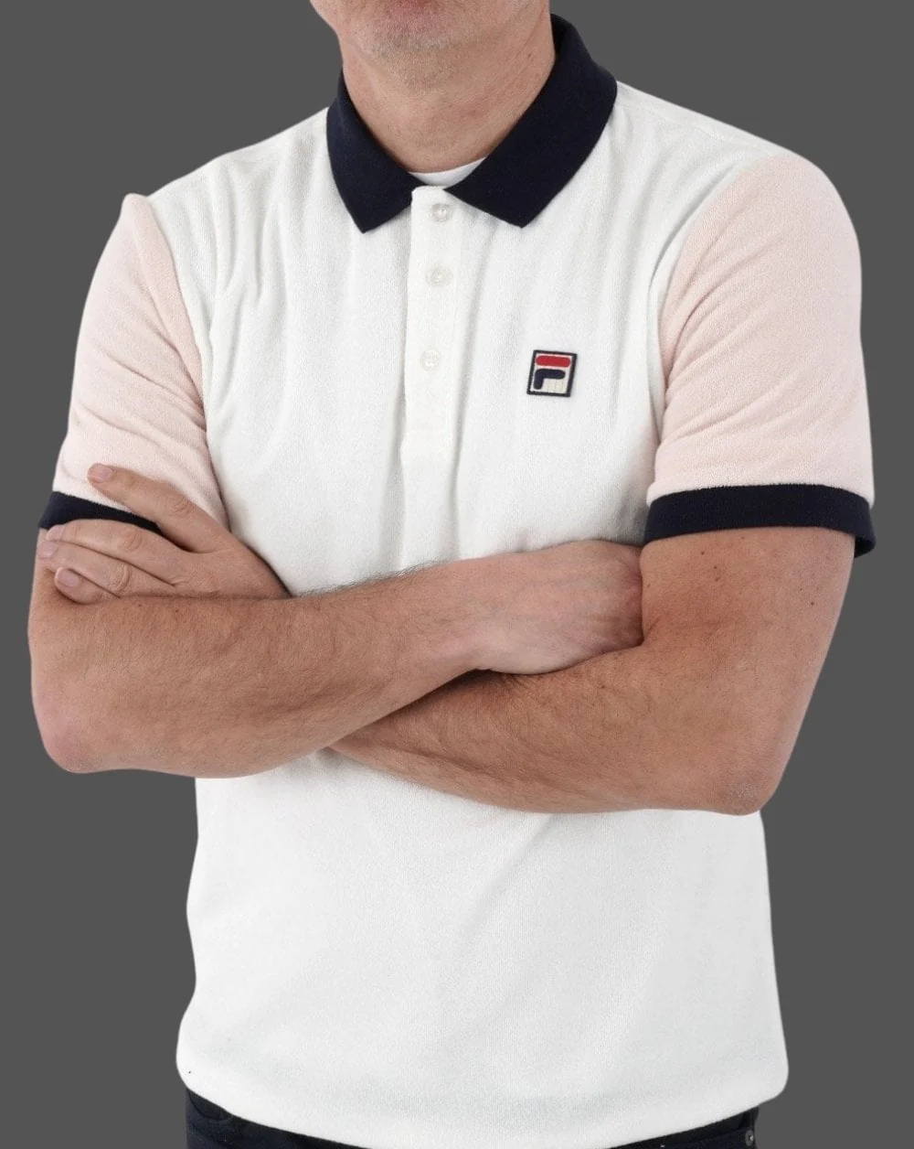 Fila Vintage Towelling Polo Off White/Pink - Image 3