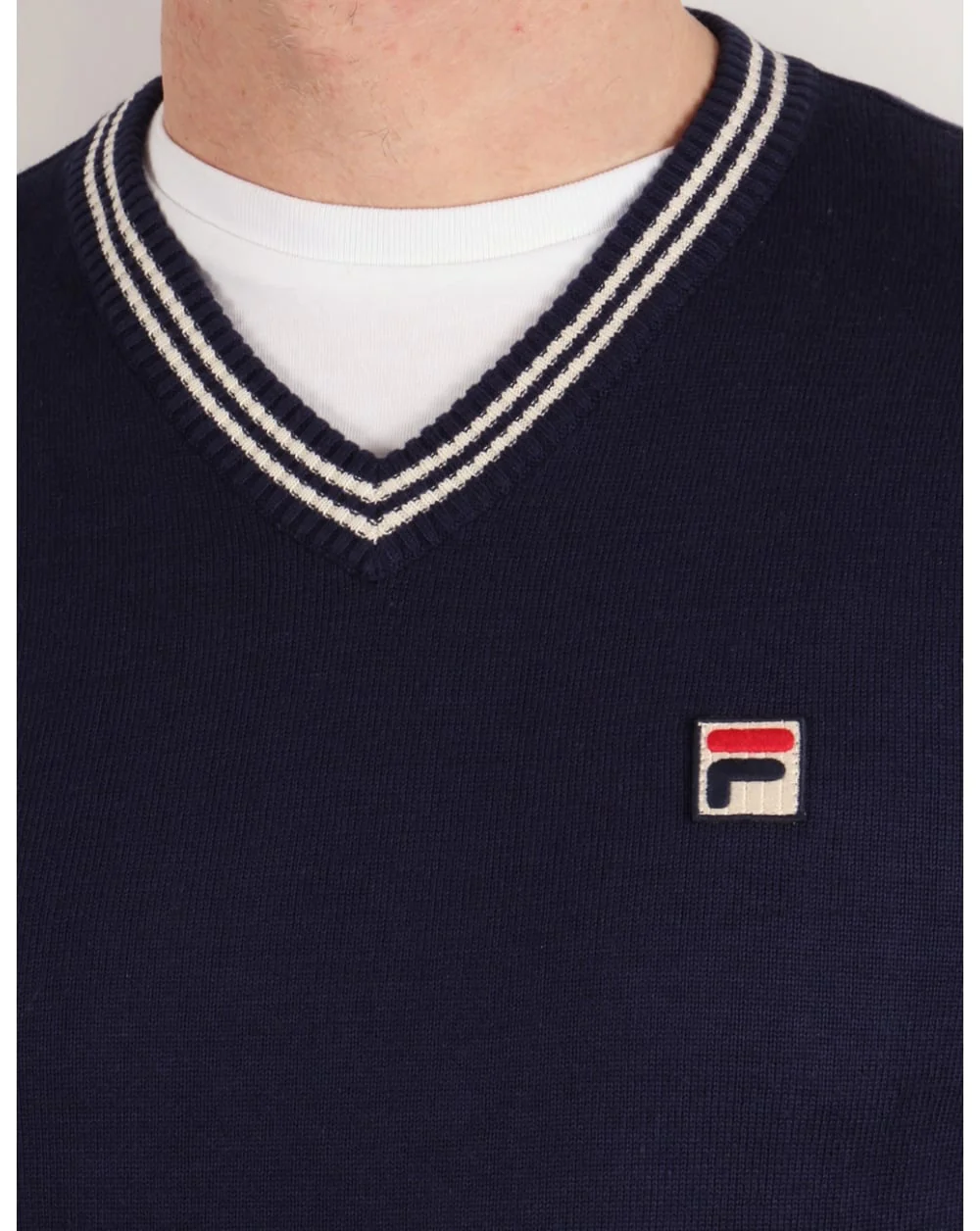 Fila Vintage V Neck Sweater Navy/White - Image 2