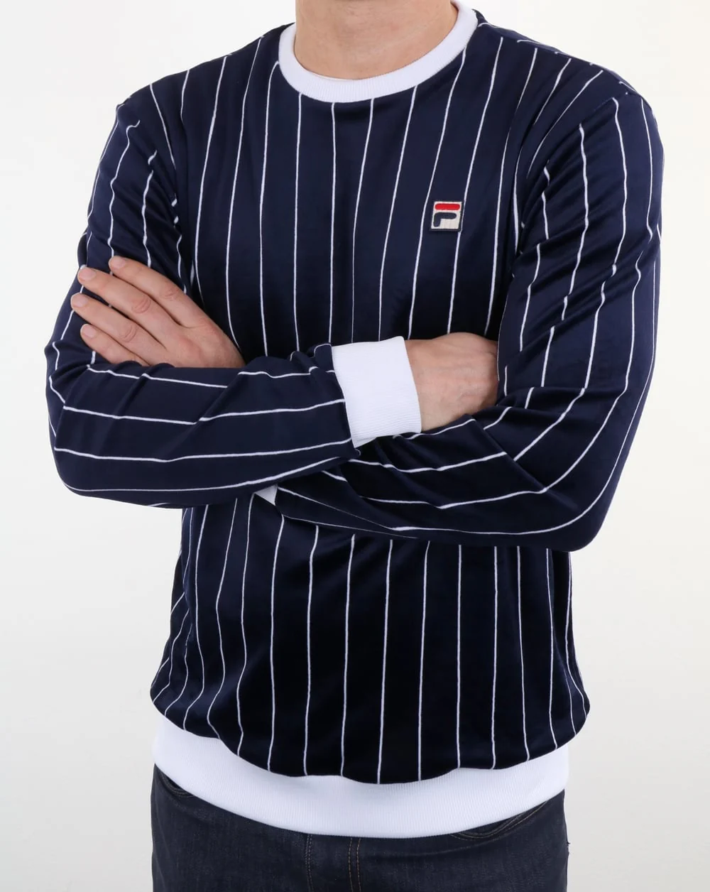Fila Vintage Valencia Velour Sweatshirt Navy - Image 3