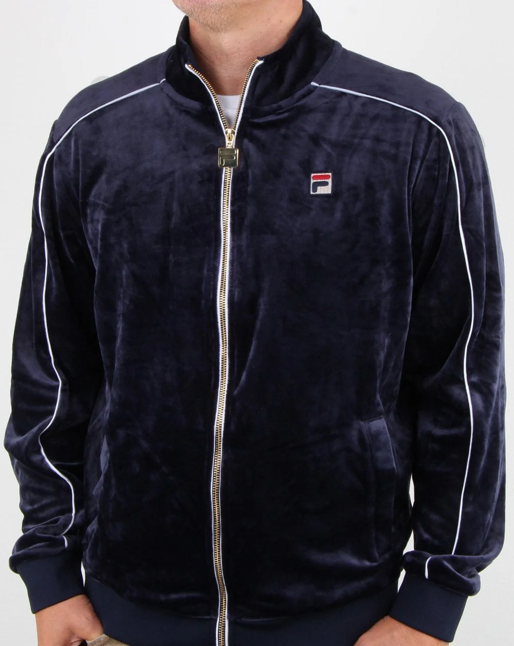 Fila Vintage Velour Piped Track Top Navy - Image 3