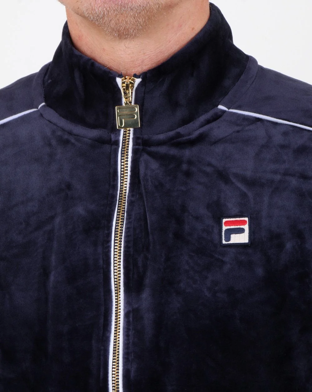 Fila Vintage Velour Piped Track Top Navy - Image 4