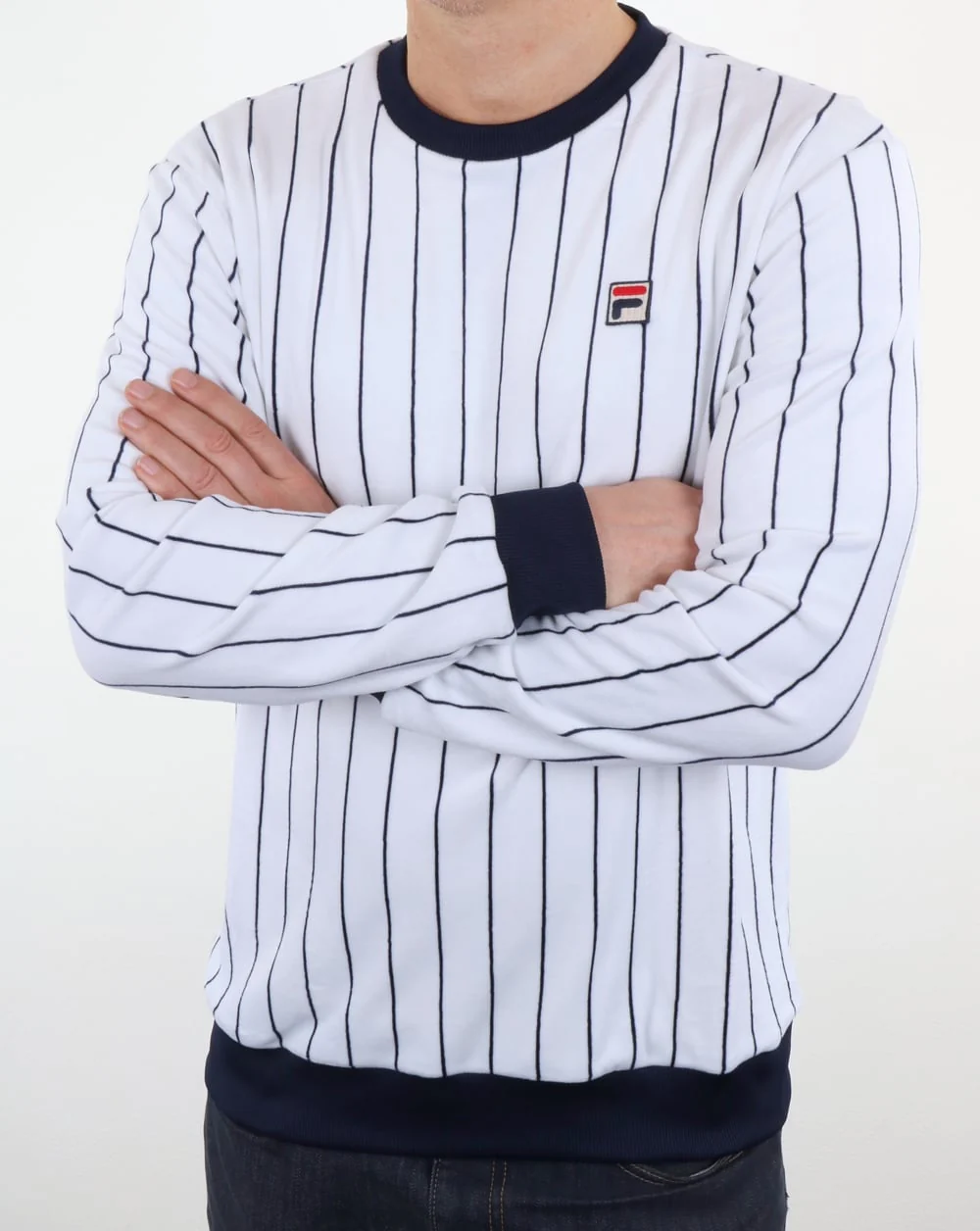 Fila Vintage Velour Stripe Sweat Top White - Image 2