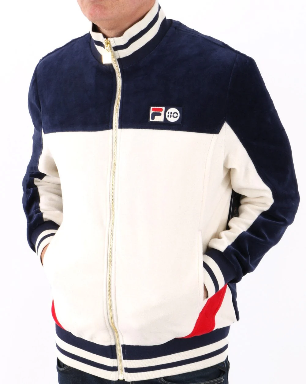Fila Vintage Velour Tiebreak 110 Track Top Cream/Navy - Image 3