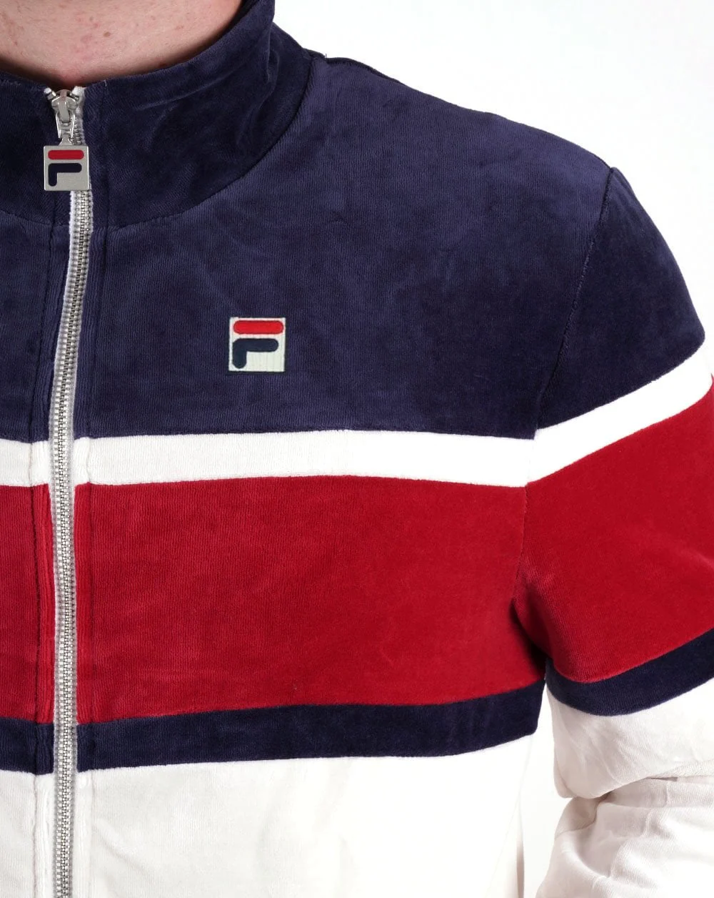 Fila Vintage Velour Track Top Gardenia Navy Red - Image 3