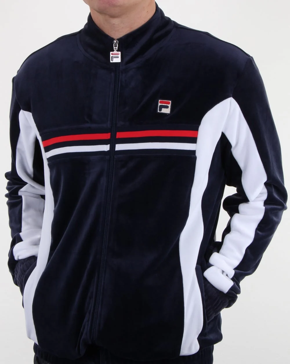 Fila Vintage Velour Track Top Navy - Image 3