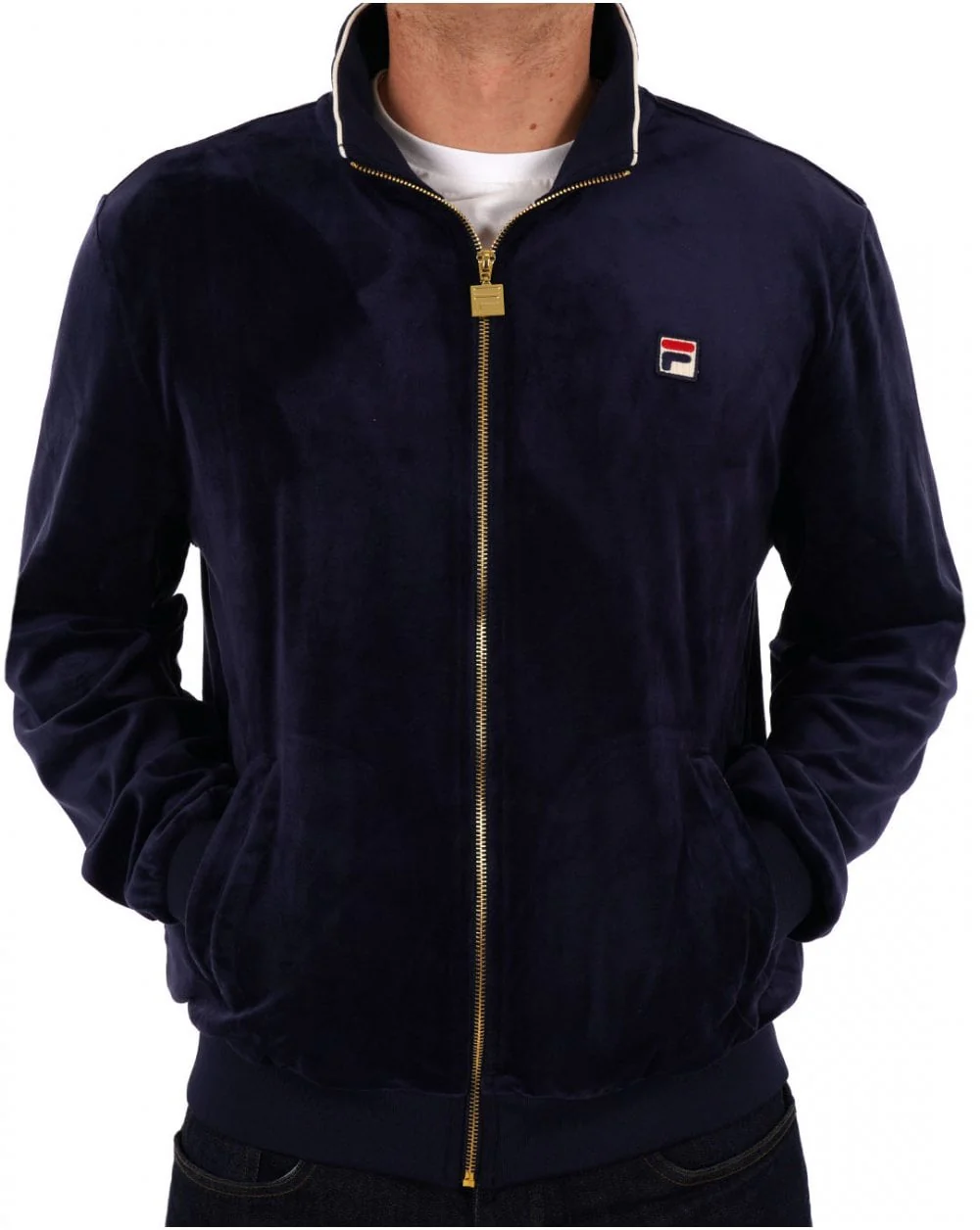 Fila Vintage Velour Track Top Navy - Image 3