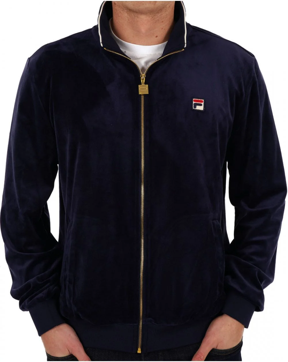 Fila Vintage Velour Track Top Navy - Image 4