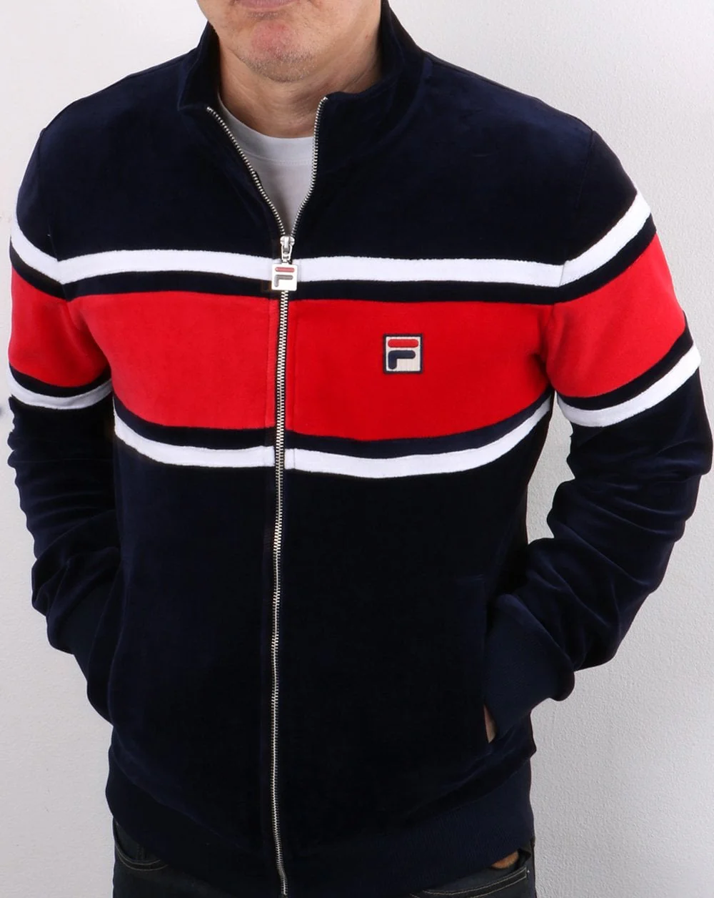 Fila Vintage Velour Track Top Navy/Red/White