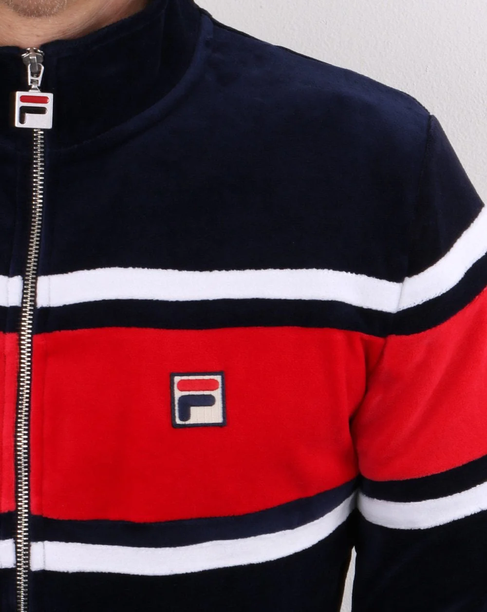 Fila Vintage Velour Track Top Navy/Red/White - Image 3
