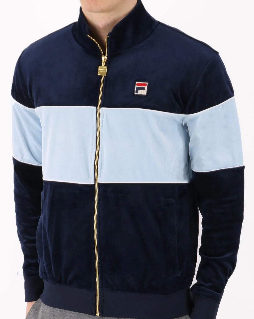 Fila Vintage Velour Track Top Navy/Sky Blue