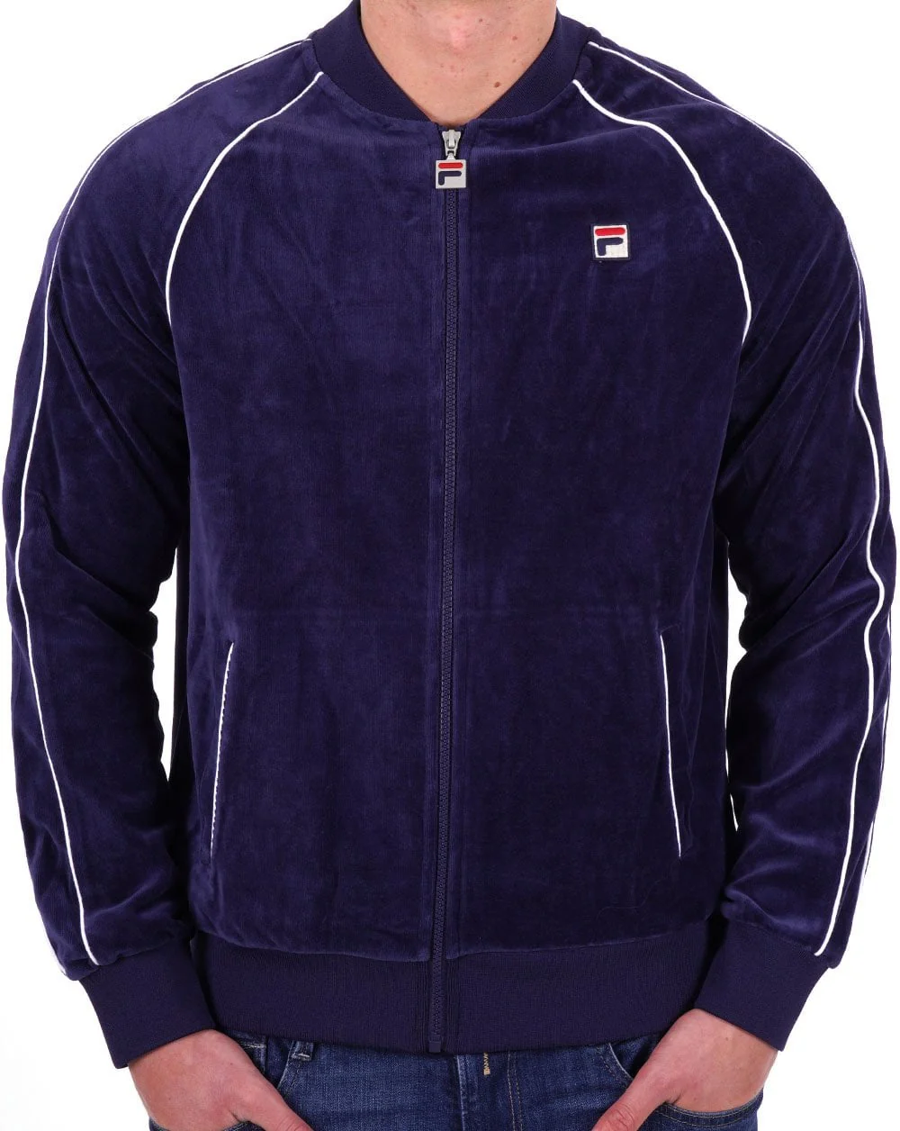 Fila Vintage Velour Track Top Navy - Image 3