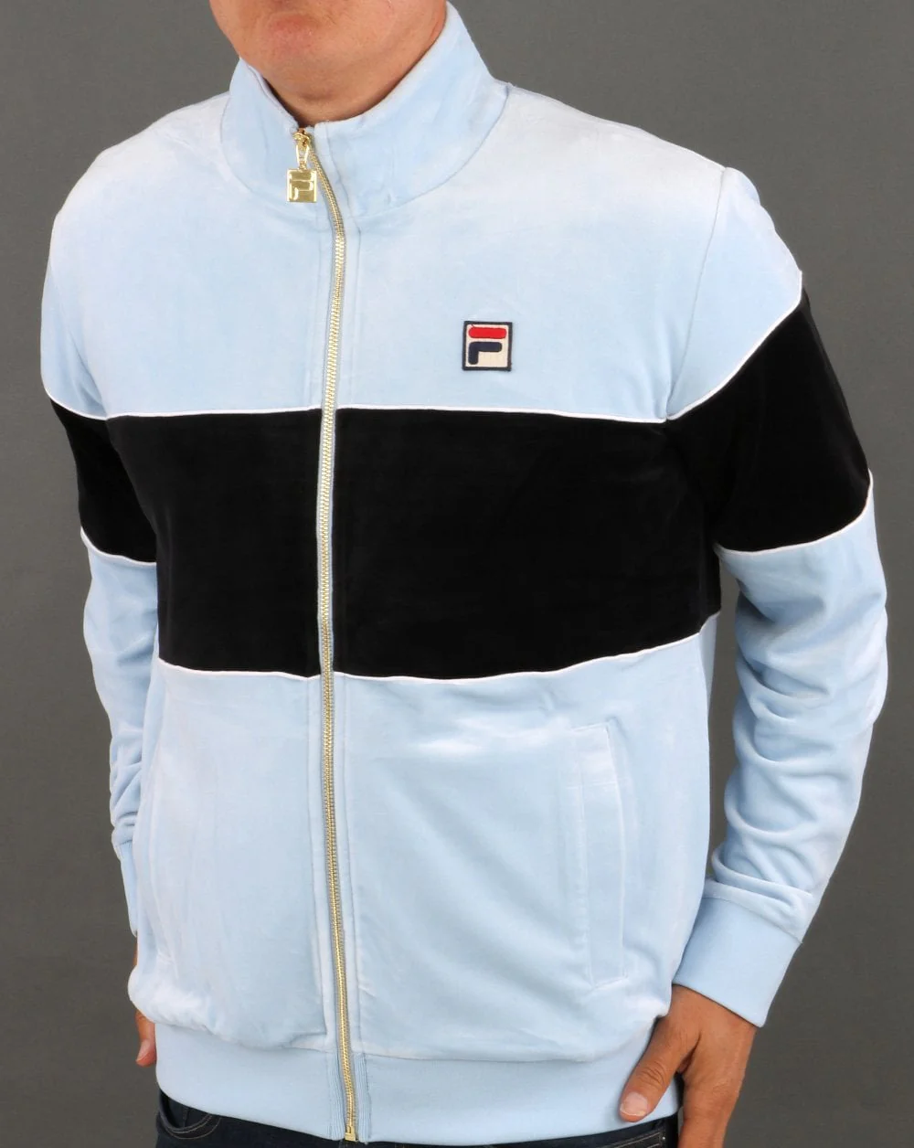 Fila Vintage Velour Track Top Sky Blue - Image 2