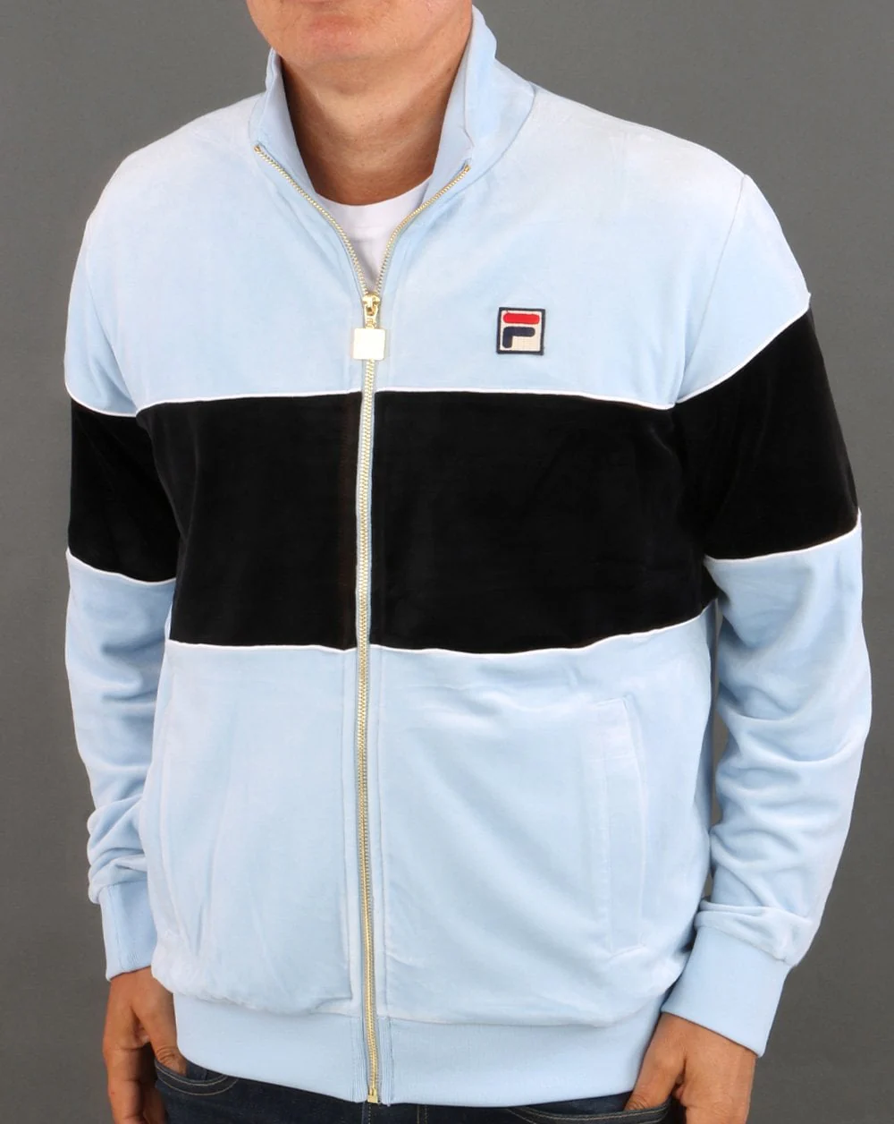 Fila Vintage Velour Track Top Sky Blue - Image 3
