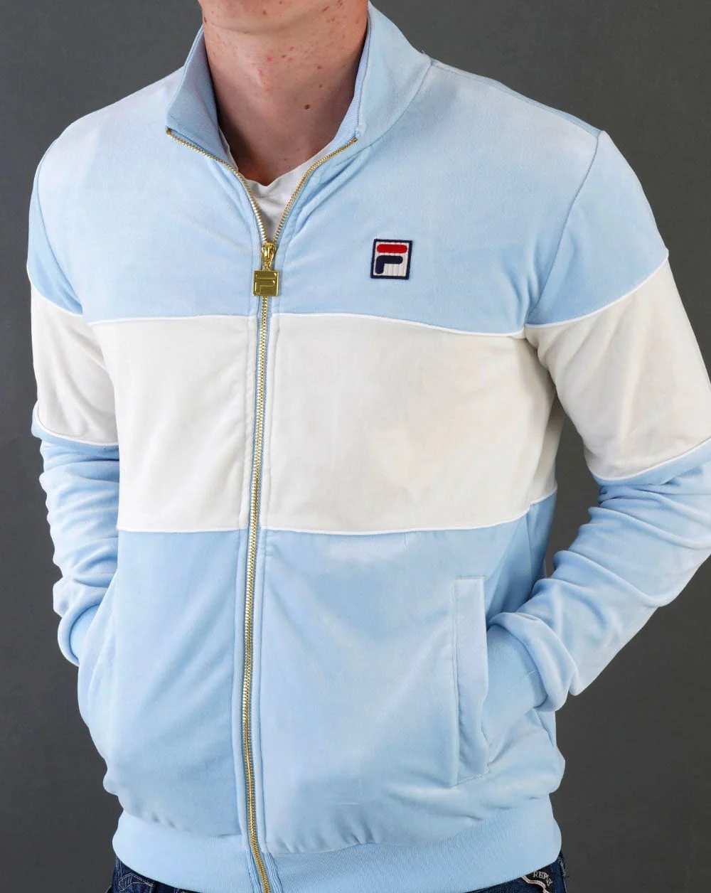 Fila Vintage Velour Track Top Sky Blue/Off White - Image 3