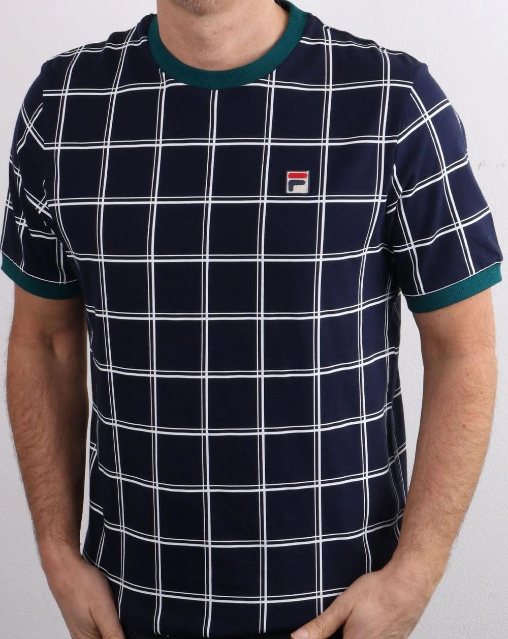 Fila Vintage Window Check T Shirt Navy