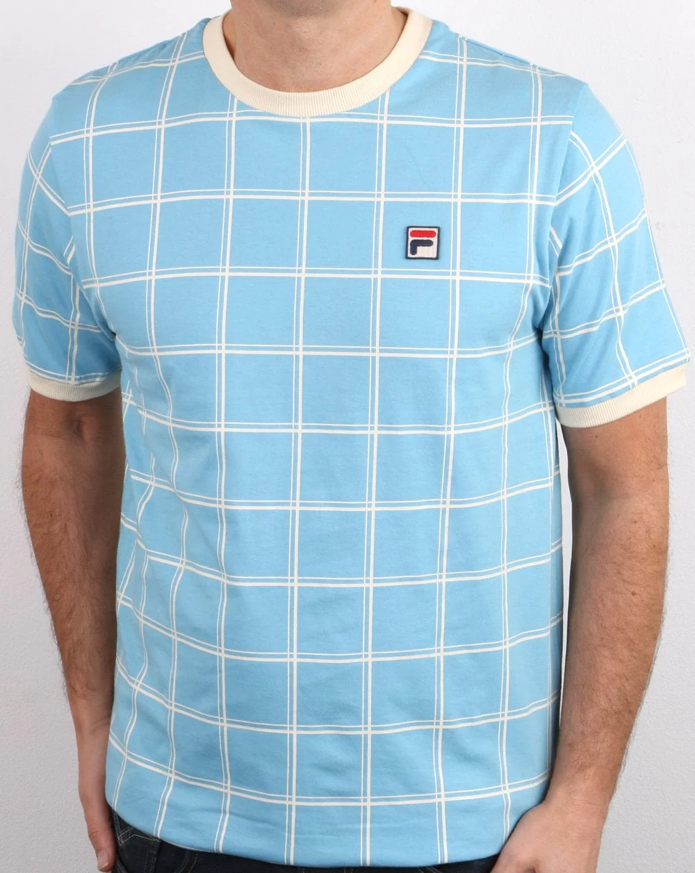 Fila Vintage Window Check T Shirt Sky Blue - Image 3