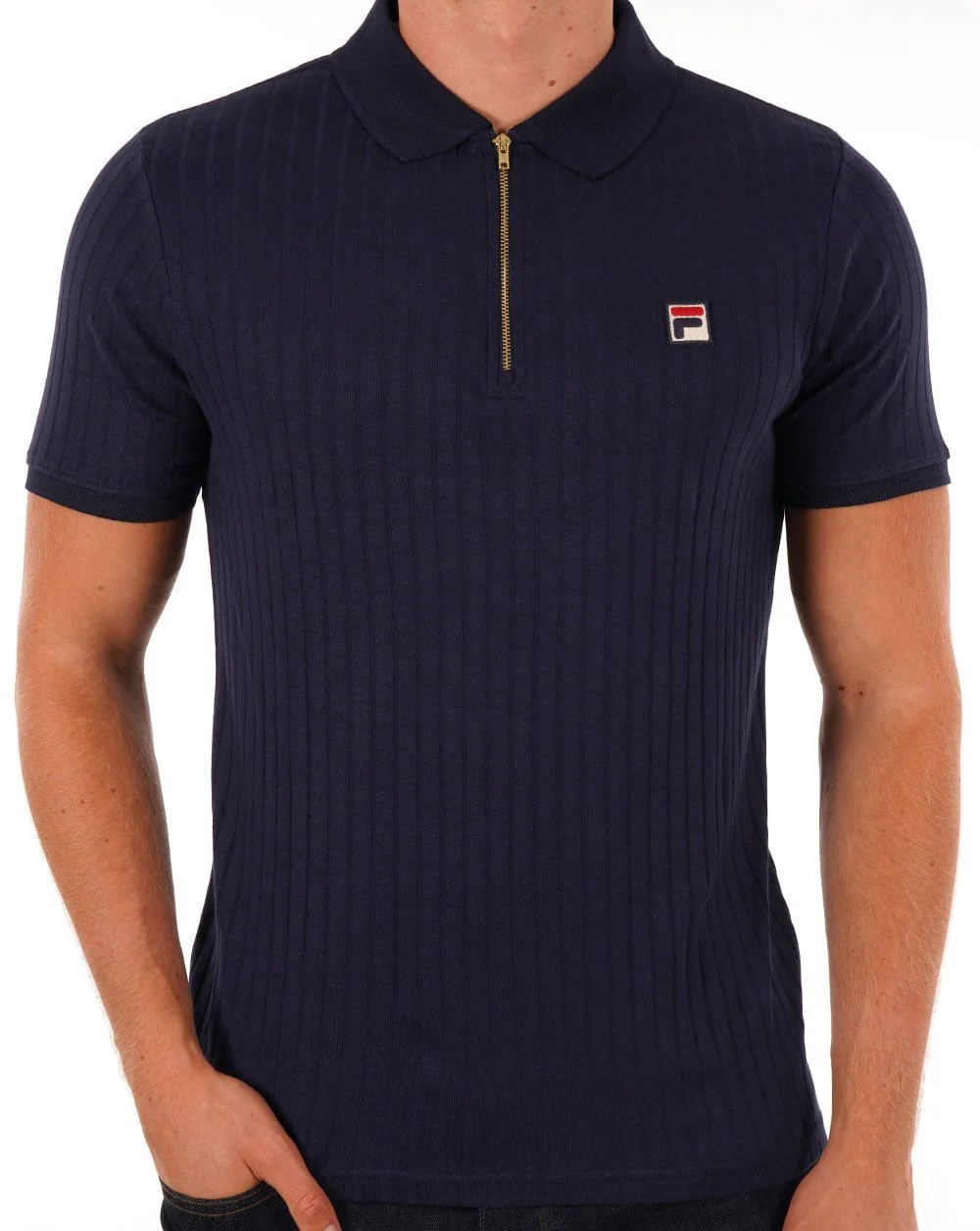 Fila Vintage Zip Polo Shirt Navy - Image 3