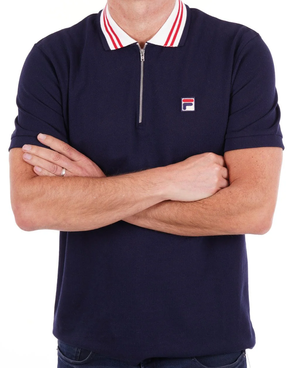 Fila Vintage Zip Polo Shirt Navy