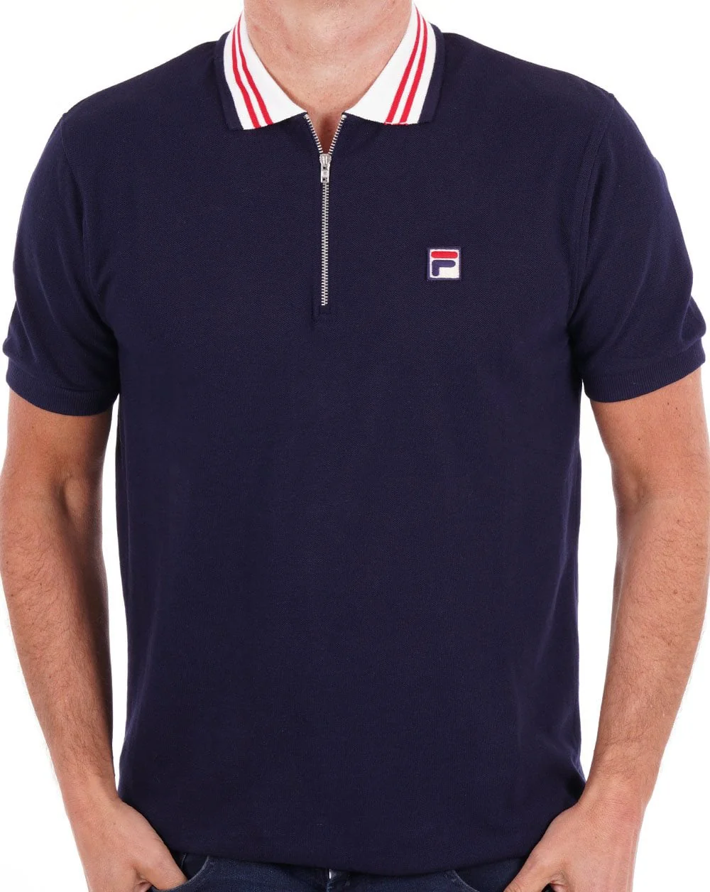 Fila Vintage Zip Polo Shirt Navy - Image 2
