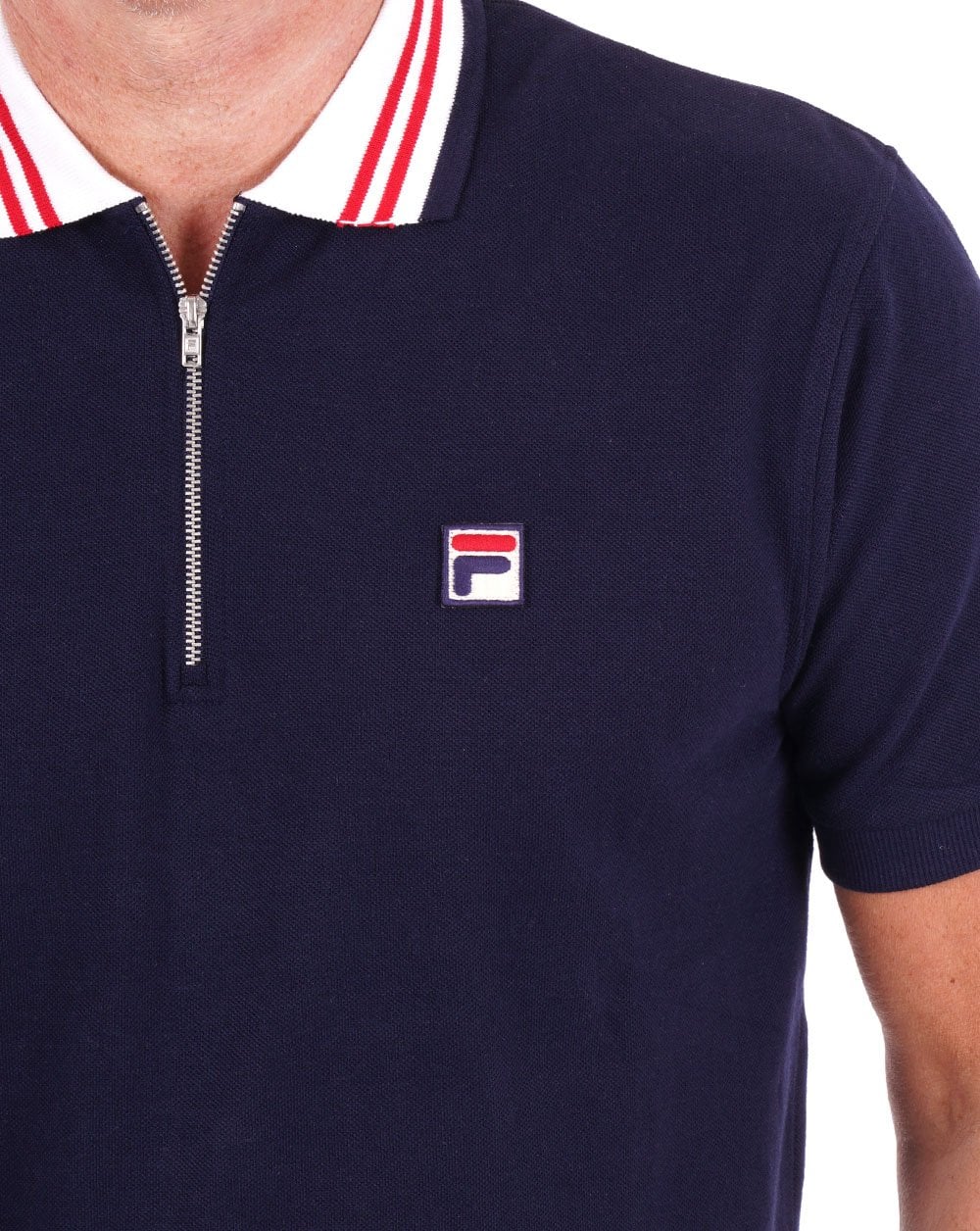 Fila Vintage Zip Polo Shirt Navy - Image 3