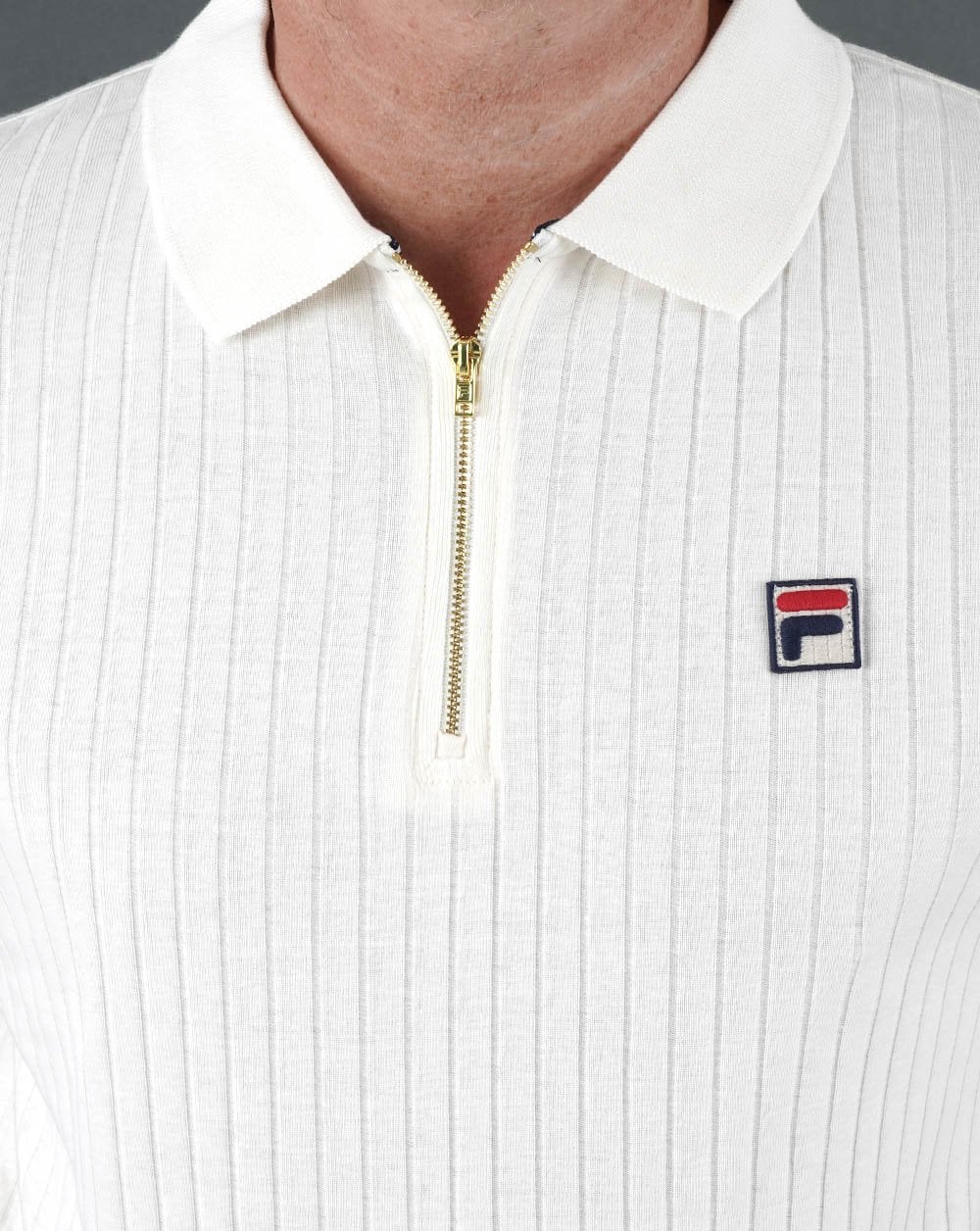 Fila Vintage Zip Polo Shirt Off White - Image 2