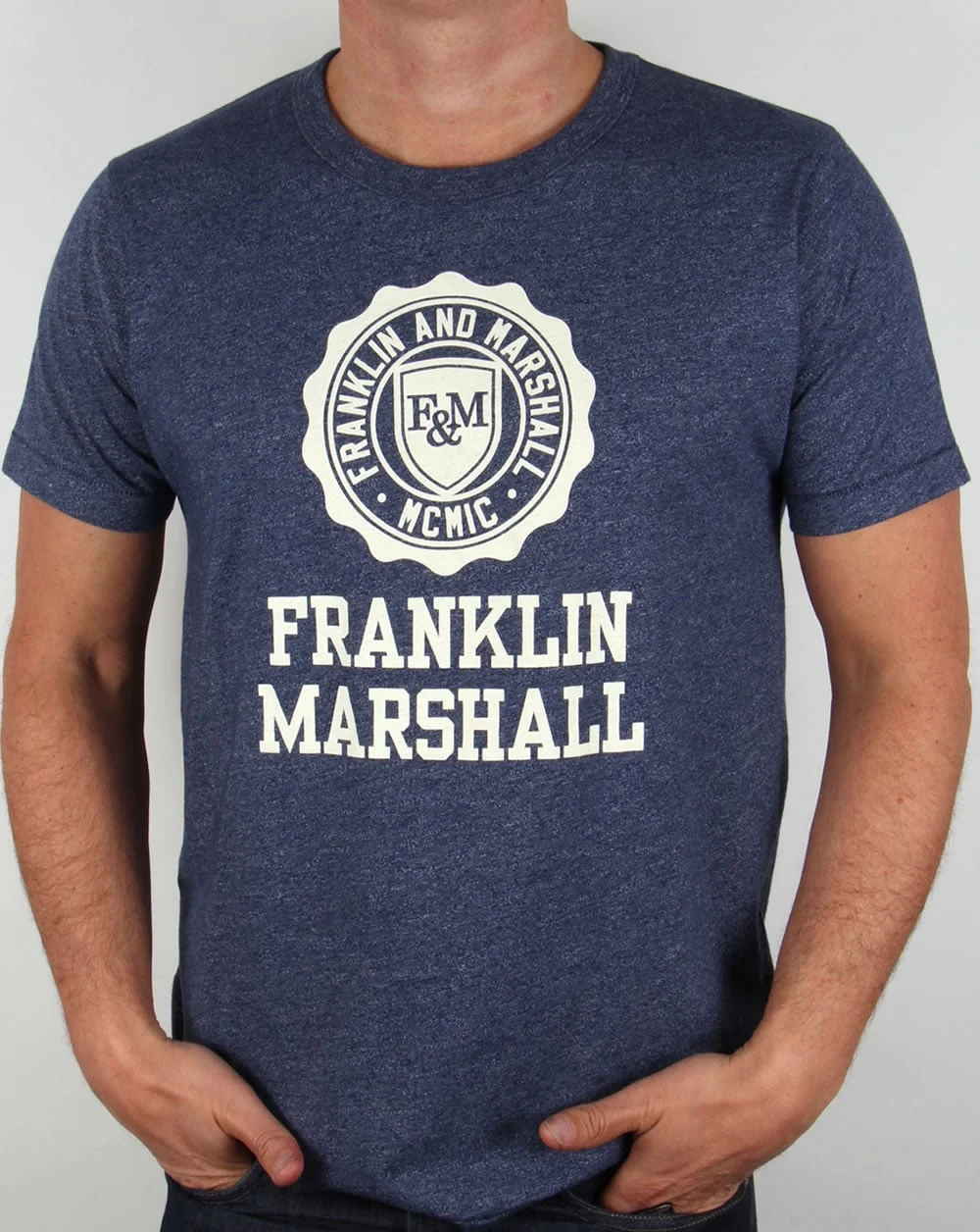Franklin And Marshall Large Logo T-shirt Blue Melange