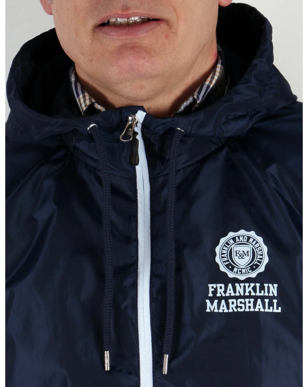 Franklin And Marshall Uni Zip Hooded Jacket Navy - Image 2