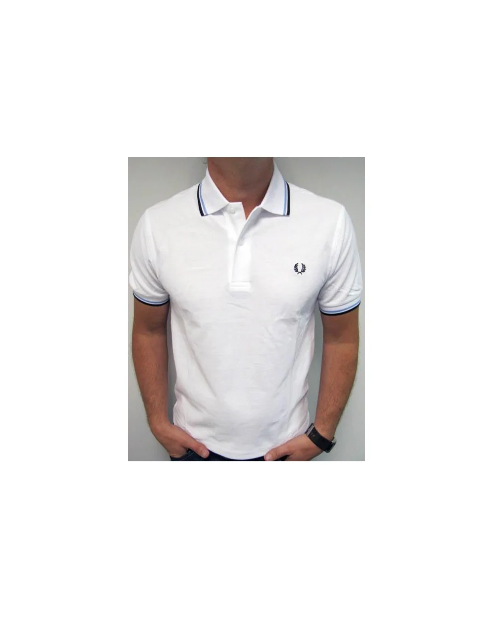 Fred Perry Twin Tipped Polo Shirt White/Sky Blue/Navy