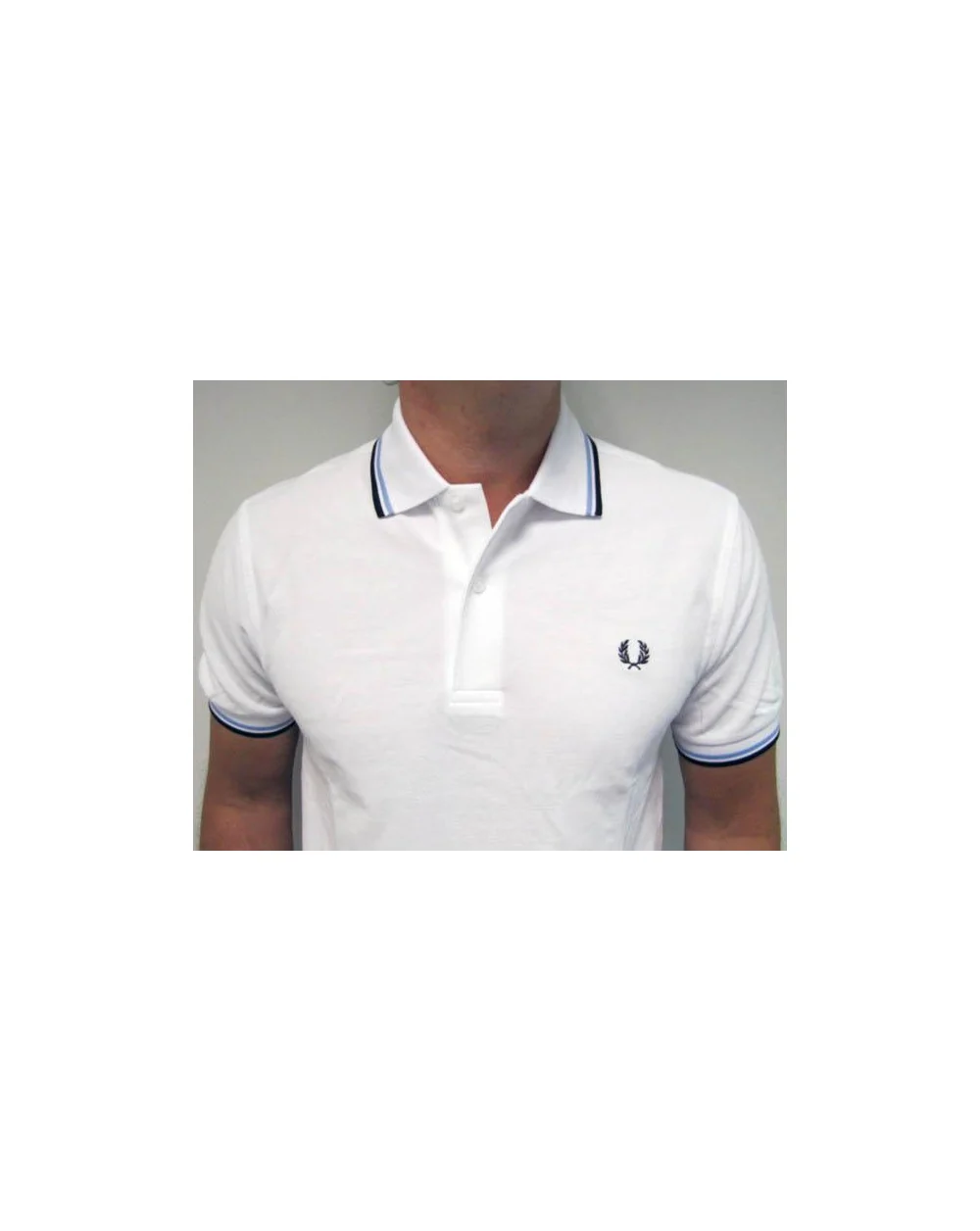 Fred Perry Twin Tipped Polo Shirt White/Sky Blue/Navy - Image 2