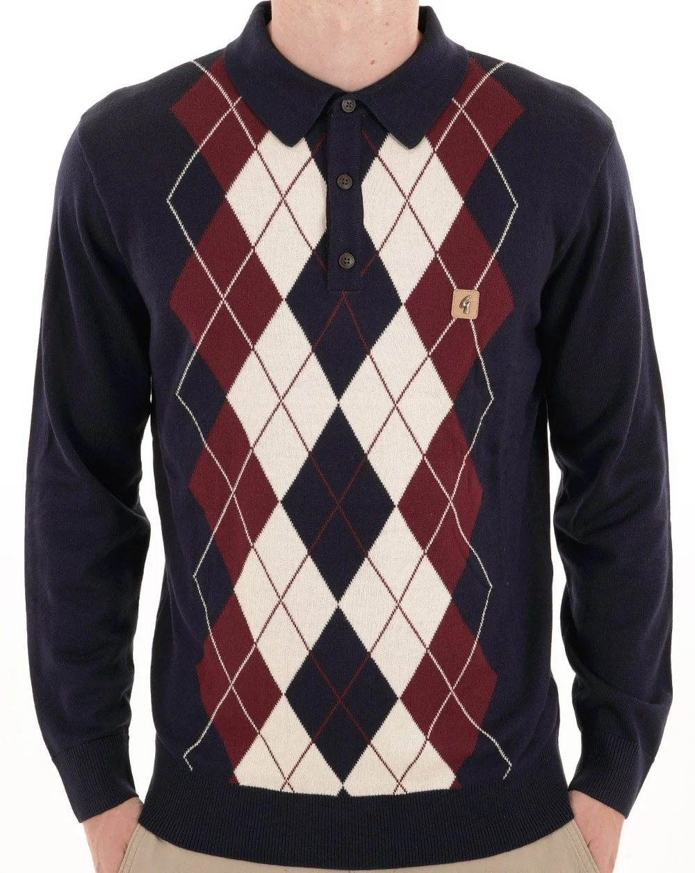 Gabicci Vintage Argyle Diamond Knit Polo Navy