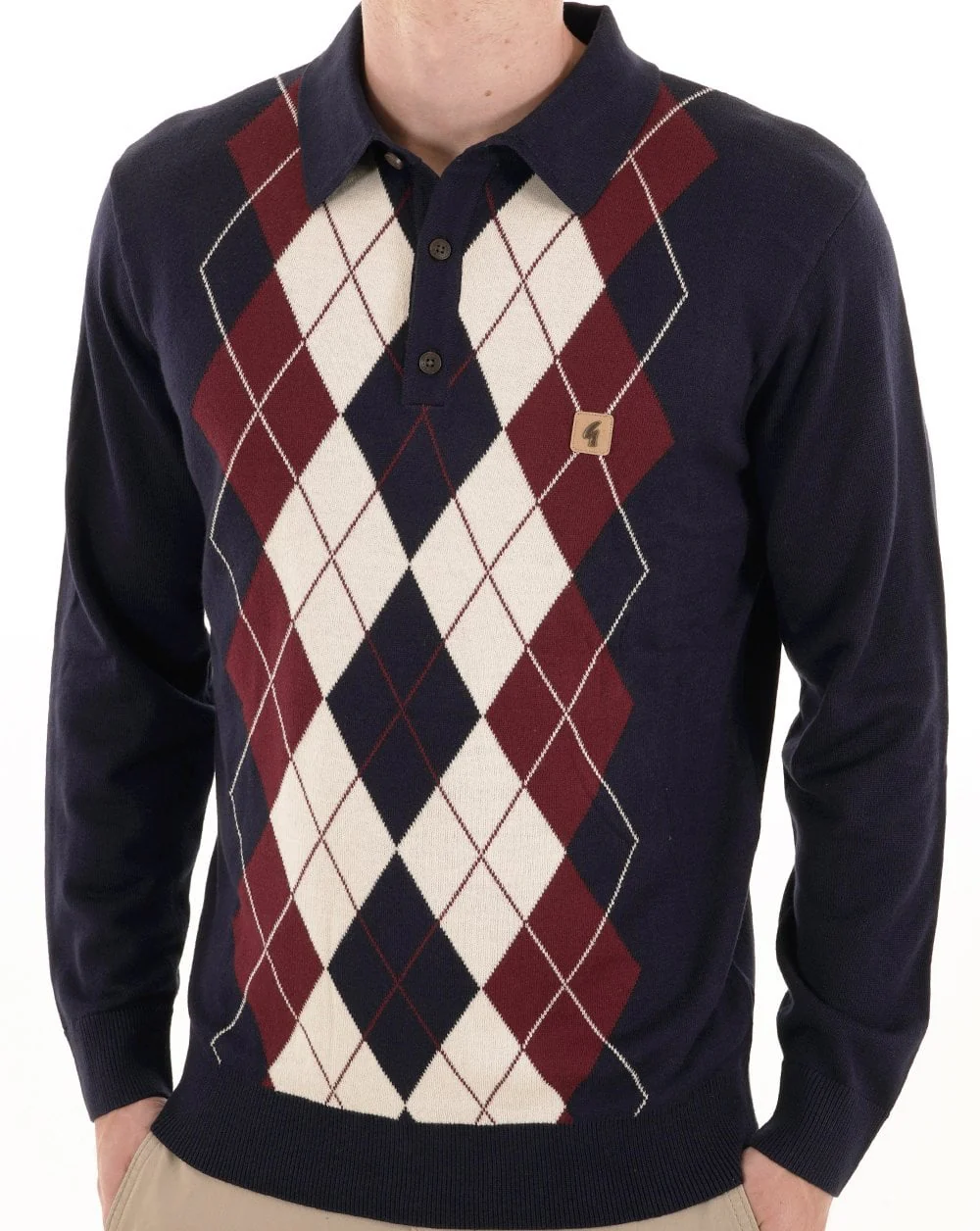 Gabicci Vintage Argyle Diamond Knit Polo Navy - Image 2