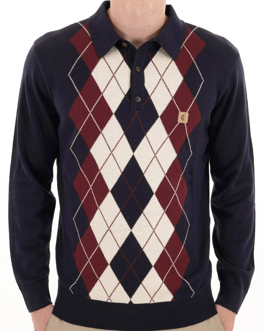 Gabicci Vintage Argyle Diamond Knit Polo Navy - Image 4