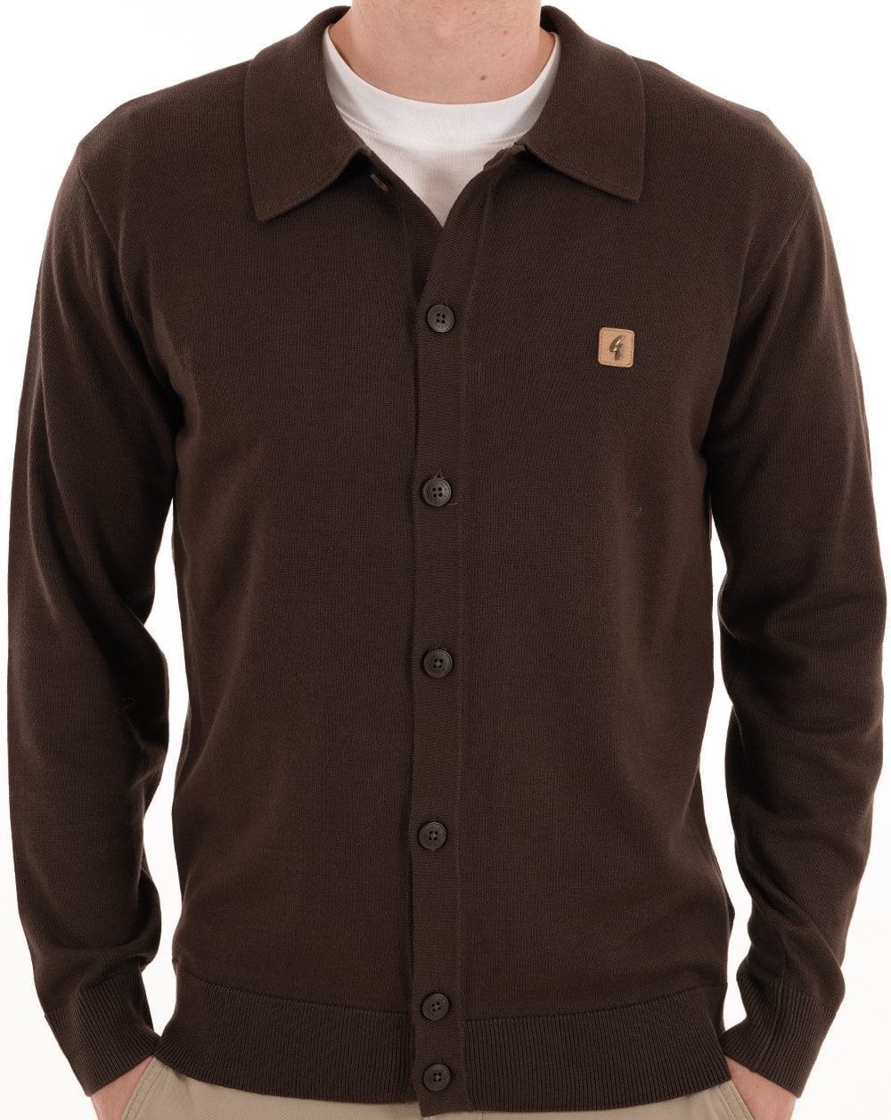 Gabicci Vintage Azima Full Button Polo DK Brown