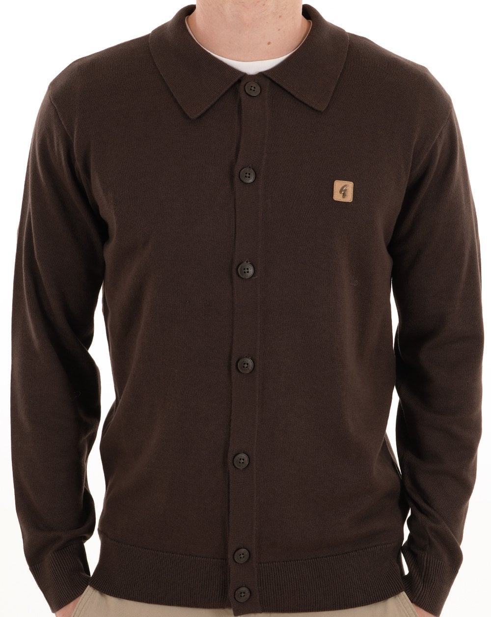 Gabicci Vintage Azima Full Button Polo DK Brown - Image 2