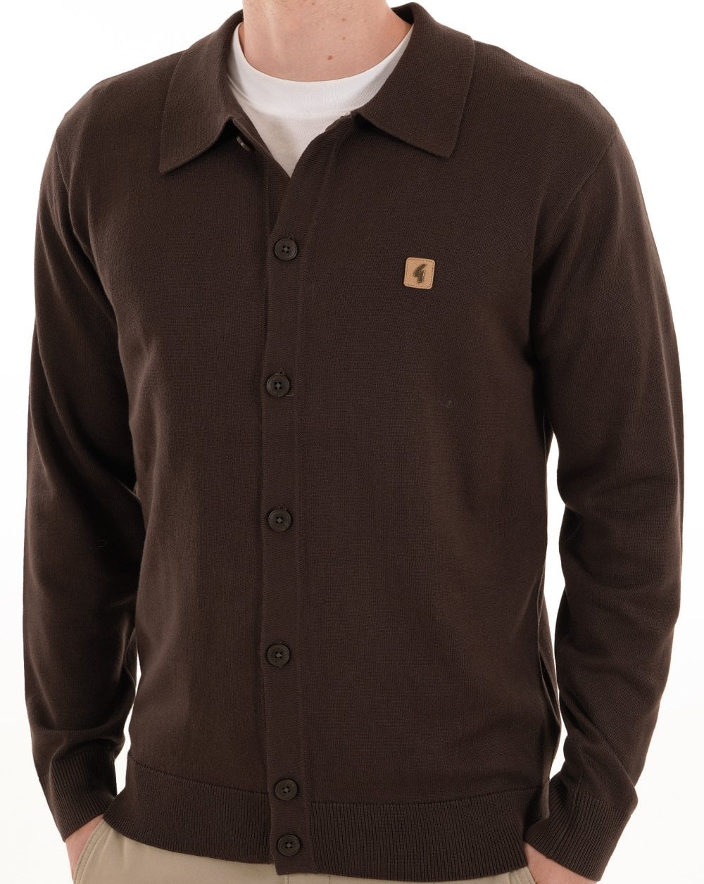 Gabicci Vintage Azima Full Button Polo DK Brown - Image 3