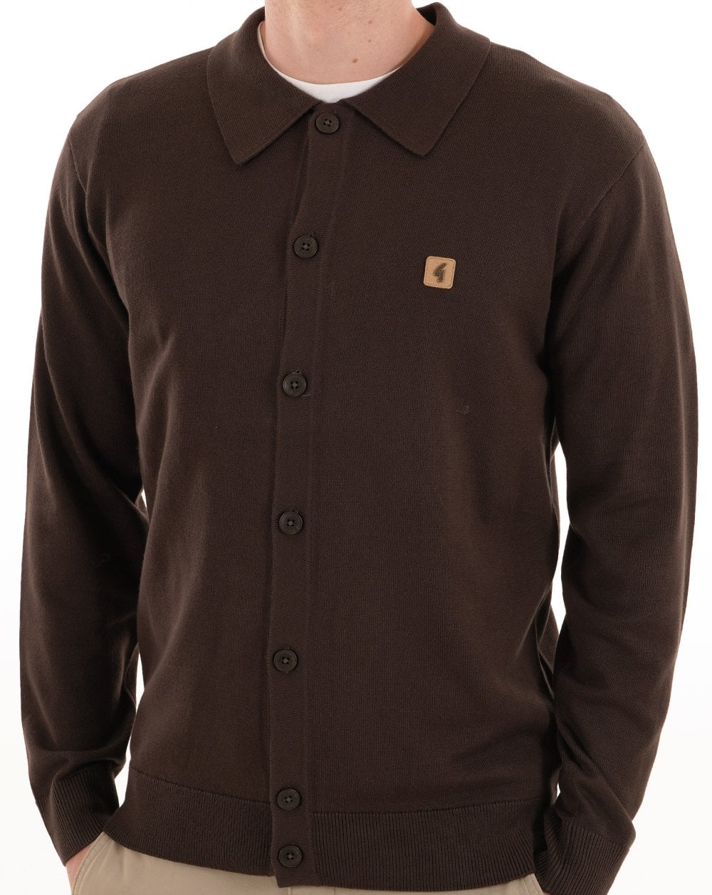 Gabicci Vintage Azima Full Button Polo DK Brown - Image 4